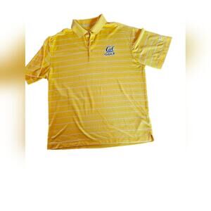 Nike Men's Polo Golf yellow white striped shirt dri fit "Cal Golf" sz med
